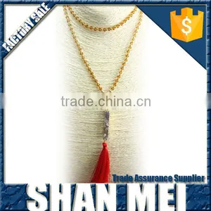 Wood Beads Chain Leather Tassel Necklace For Women thumbnail-4