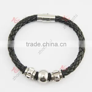 Braided PU Leather or Genuine Leather Stainless Steel Mangnet Clasp Bangle thumbnail-2