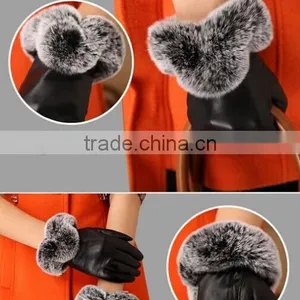 2016 Fashionable Woman Leather Gloves Beautiful Fur Woman Leather Gloves thumbnail-5