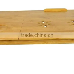100% Bamboo Portable Laptop Desk Table Foldable Breakfast Serving Bed Tray Tilting Top Drawer BH004 thumbnail-2