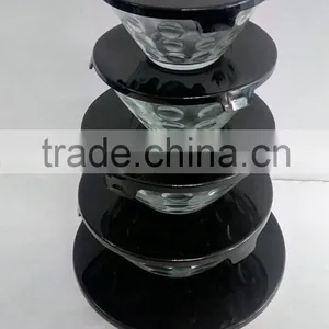 5 Pieces Glass Bowl Set With Multiple Black PP Lids thumbnail-2