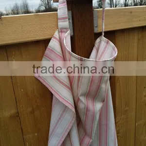 100% Cotton Light Pink White Stripe Woven Fancy Long Apron thumbnail-3