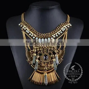 High Quality Vintage Blue Lapis Chunky Statement Necklace Tin Alloy Fashion Women Pendant Necklace 6390094 thumbnail-2