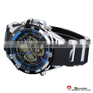 SHARK Men's Date Day Alarm LCD Sports Quartz Rubber Army Wrist Watch thumbnail-4