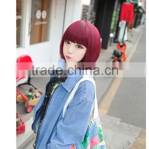 HOT Natural Looking Bob Wigs Short Straight With Slight Wavy Texture Wine Red Bob Wig M8053 thumbnail-4