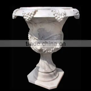 Large Marble Flowerpot With Grapes Carving Design thumbnail-1