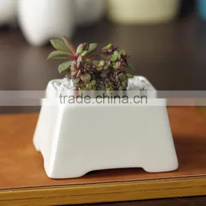 Desktop Decor Small White Glazed Ceamic Bonsai Pot With Foot thumbnail-1