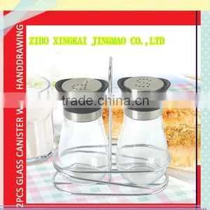 2pcs Glass Spice Set With Metal Rack thumbnail-1