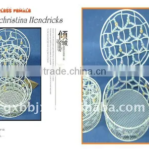 Round Creamywhite Wire Decorative With Mix Pearl Storage Box With Lid thumbnail-1