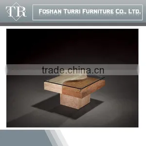 Modern Beige Travertine Marble Living Room Coffee Table With Glass Top thumbnail-5