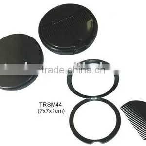 Foldable Plastic Mini Travel Make up Mirror Set Round Pocket Mirror With Comb thumbnail-1
