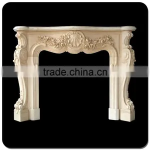 Home Decoration Hand Carving White Flower Marble Fireplace Mantel thumbnail-1