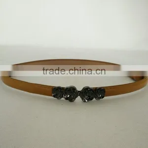 Wholesale Adjustable Flower Pattern Buckle Sex Women Lady Thin PU Waist Belt thumbnail-5