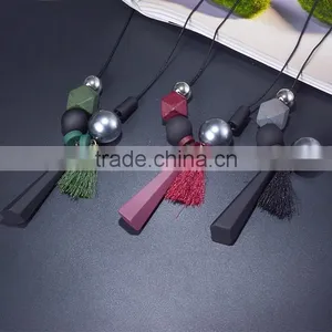 Geometric Beads Strip Pendant Necklace Tassel Long Sweater Necklace Autumn Winter Geometric Garment Necklace thumbnail-1