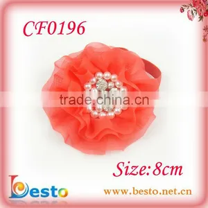 CF0196 Hot New Graceful Pearls Chiffon Shabbies Flowers 3.5" thumbnail-1