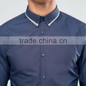 Guangzhou High Quality Custom Long Sleeve Spread Double Collar Chest Pocket Mens 65% Polyester 35% Cotton Casual Navy Shirts thumbnail-2