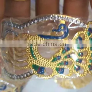 Peacock Design Enamel Broad Hand Carved Gold Plated BRACELET BANGLE KADA thumbnail-3