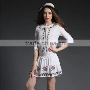 Maxnegio Bohemian Style White Embroidery Mini Dresses for Juniors thumbnail-3