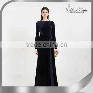 Evening Dresses Pretty Blue Long Sleeve Women Long Formal Party New Arrival Velvet Evening Dresses thumbnail-1