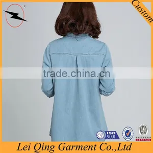 High Quality Loose Fashion Solid Color Women Denim Shirt thumbnail-5
