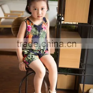 Fashion off Shouder 100% Viscose Set Summer Sleeveless Cloth Set Girl Shirt and Printed Flower Soft Handfeel Cloth thumbnail-3