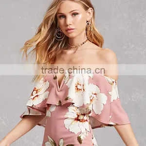 2017 Splited Neck and Off-shoulder Women Printed Sexy Bandage Dress thumbnail-6