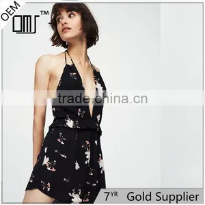 WOMEN Sexy Bare Back and Deep V-neck Tied Straps Jumpssuit thumbnail-1