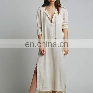 High Quality Muslim Woman Wear, High Low Cotton Long Sleeve Dress Design thumbnail-6