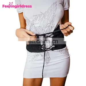 Wholesale Fashion Women Black Knitting Elastic Wide Waist Belt Waist Support Belt thumbnail-1