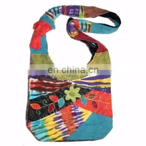 Sling Crossbody Shoulder Bag Purse Hippie Hobo Thai Cotton Gypsy India Made thumbnail-1