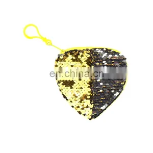 Girl Reversaible Heart Shape Sequin Coin Purse Mermaid Spiral Wallet Baby Bag With String thumbnail-5