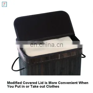 Bamboo Laundry Hamper Storage Basket Folding Dirty Clothes Hamper With Lid Handles and Removable Liner thumbnail-5
