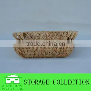 S/3 Square Water Hyacinth Woven Gift Tray With Handles thumbnail-3