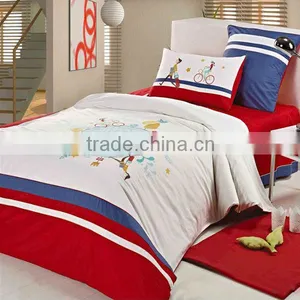 Embroidery Boy and Girl Bedding Cotton Child Duvet Cover Bed Set 205TC In Light White Red Blue Color thumbnail-1