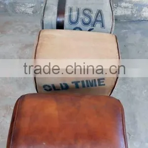 Leather Industrial Stool in Mango Wood thumbnail-2