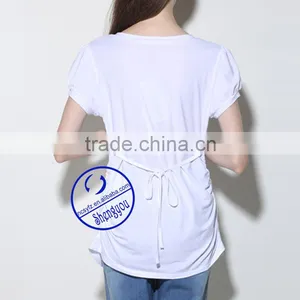 Custom 100% Cotton Jersey Printed Short Sleeve White Maternity t Shirt thumbnail-4