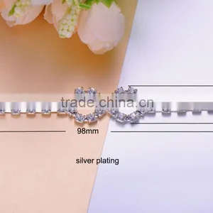 (M0927) 98mmx15mm,fit for 9mm Ribbon, Rhinestone Connector for Hair Jewelry,silver Plating thumbnail-1
