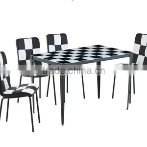 1+4 Black and White Glass Dining Room Furniture Sets thumbnail-1