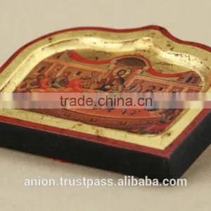 Greek & Russian Orthodox Wooden Icon. Last Supper. Unusual Shape thumbnail-5