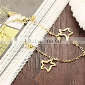 Fashion 18K Gold Plated Stainless Steel Hollow Star Solid Bead Charm Anklets thumbnail-2