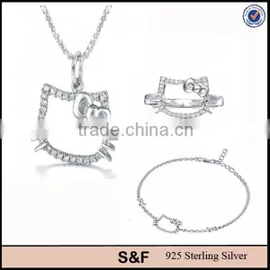 Cute Cat Shape Jewelry for Girl 925 Sterling Silver Jewelry Set thumbnail-1