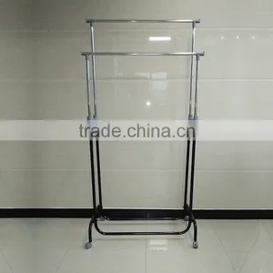 Double Pole Iron Pipe Adjustable Garment Rack Telescopic Stand Clothes Drying Rack Manufacturer Supplier thumbnail-5