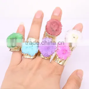 Sun Flower Shape Solar Quartz Ring Golden Electroformed Freeform Druzy Gem Stone Jewelry Rings thumbnail-5
