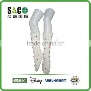 Colourful Pom Pom Plain White Acrylic Knee-high Socks thumbnail-1