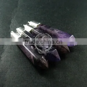 55x12mm Faceted Pillar Amethyst Stick Stone Pendant Charm Silver Bail DIY Jewelry Findings Supplies 1800136 thumbnail-1