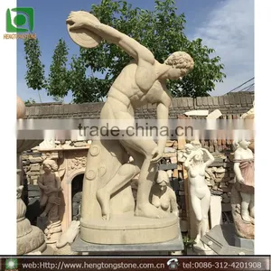 Marble Stone Carving Sport Discus Throw Man Statue for Garden Decoration thumbnail-1