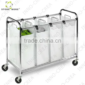 Heavy-Duty Quad Rolling Laundry Sorter/Hamper, Chrome thumbnail-2