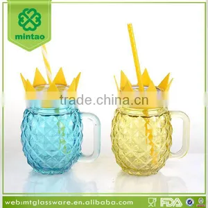 16oz Glass Pineapple M Ason Jar With Slicone and Straw thumbnail-1