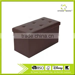 Brown Faux Leather Folding Shoes Storage Ottoman Cube Bench thumbnail-1