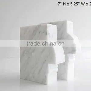 Simple Home Library Office Decor Minimalist Bookends White Carrara Marble Contemporary Bookend Stand thumbnail-6